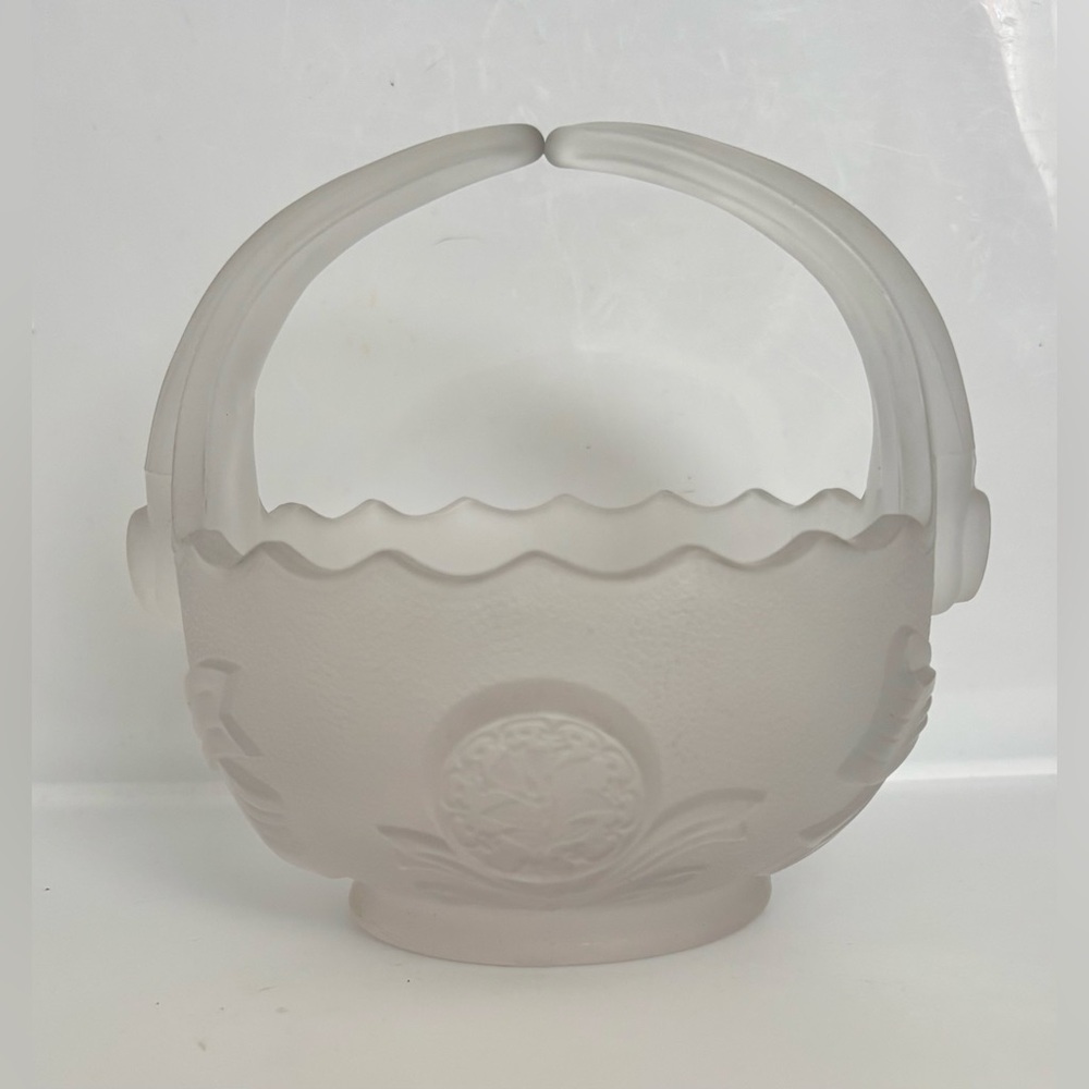 Vintage Lenox Imperial White Satin Glass Basket with Split Handle